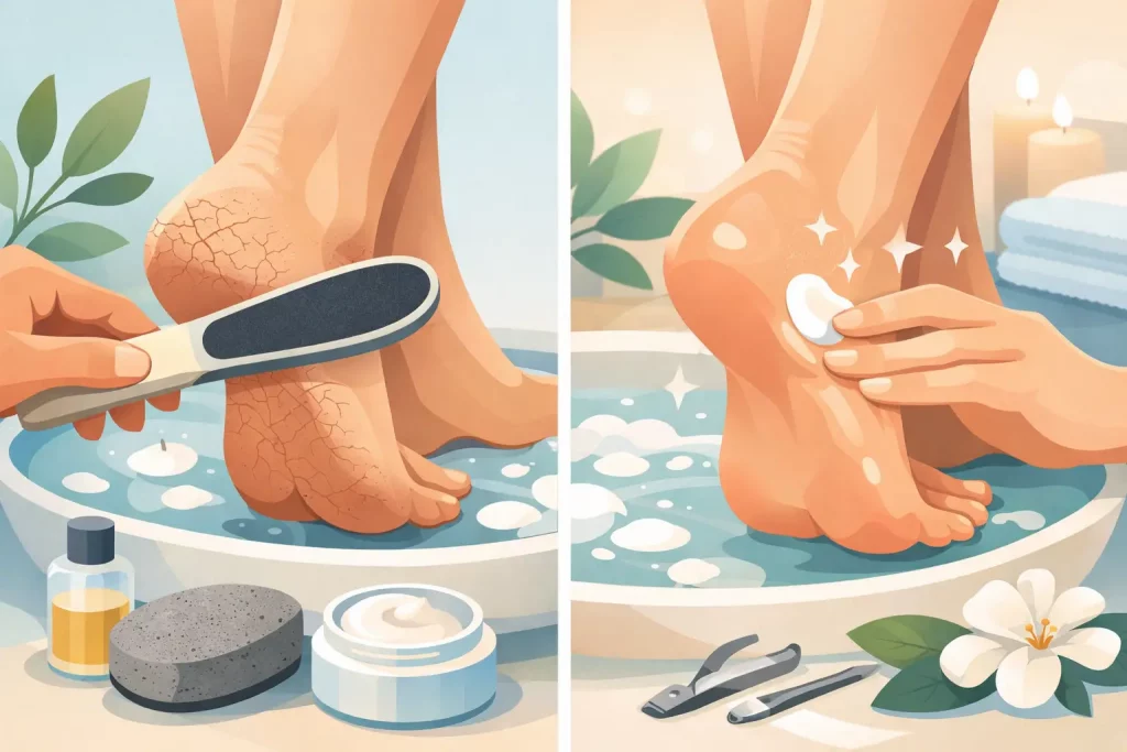 Pédicure pour talons fendillés, pieds doux et soignés
